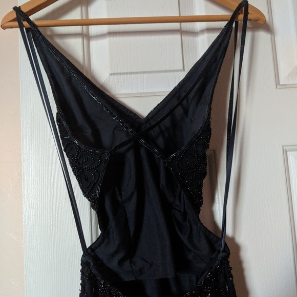 Vintage Silk Hand Beaded Black Dress Gown Wedding - Picture 6 of 8